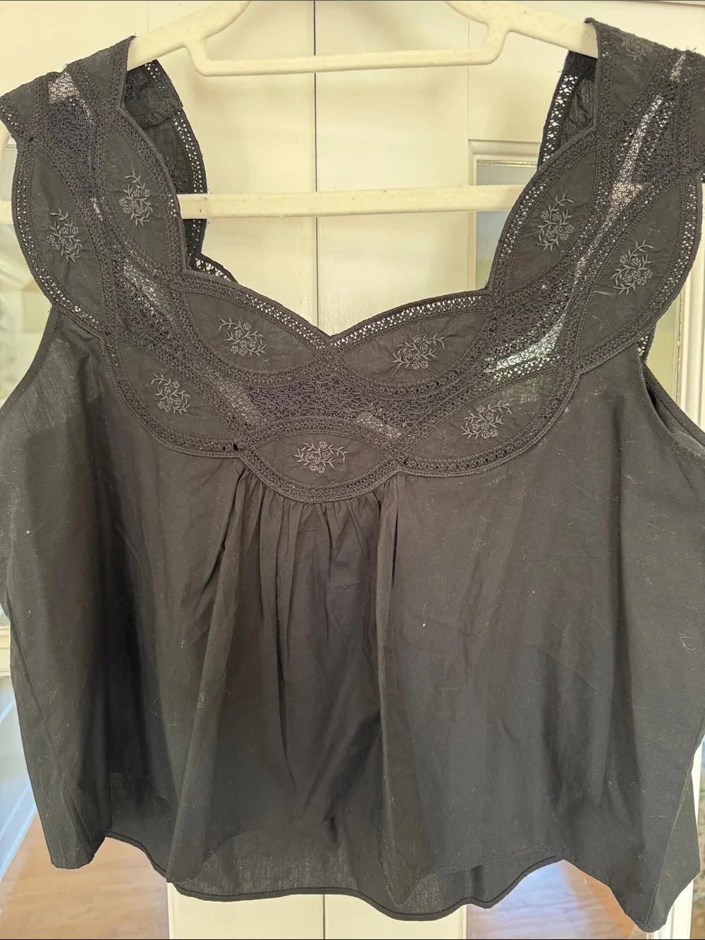J CREW Black Sleeveless Eyelet Lace Yoke Top